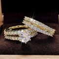 2-in-1 fully-jewelled geometric female ring set in silver, gold, and rose gold colours