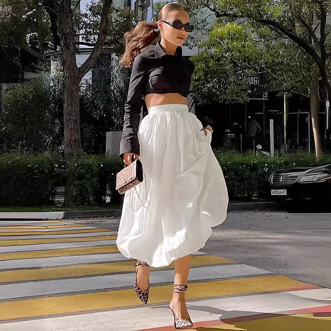 Women's cotton long skirt in solid black colour with casual girlish style design