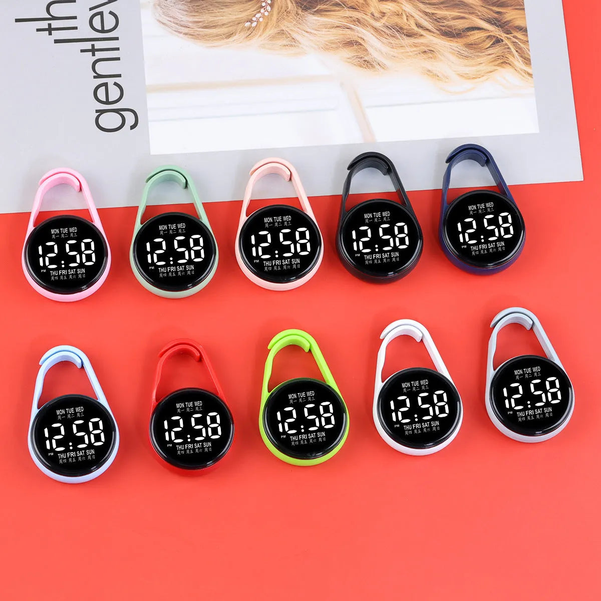 Week Mini Electronic Watch with LED digital display on plastic strap