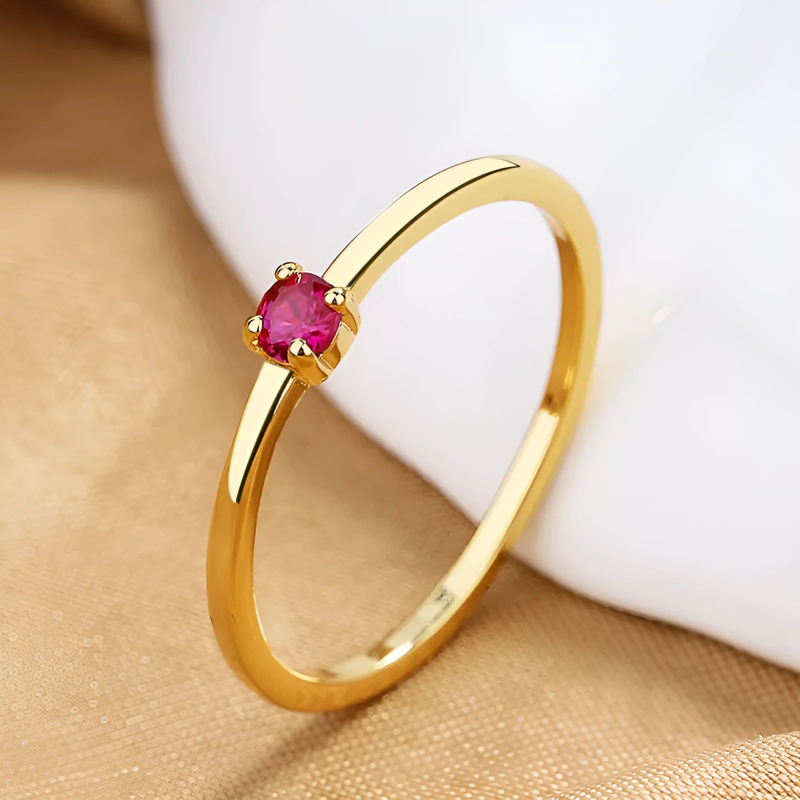 Copper geometric ring with single diamond available in white red green blue sizes 6-9