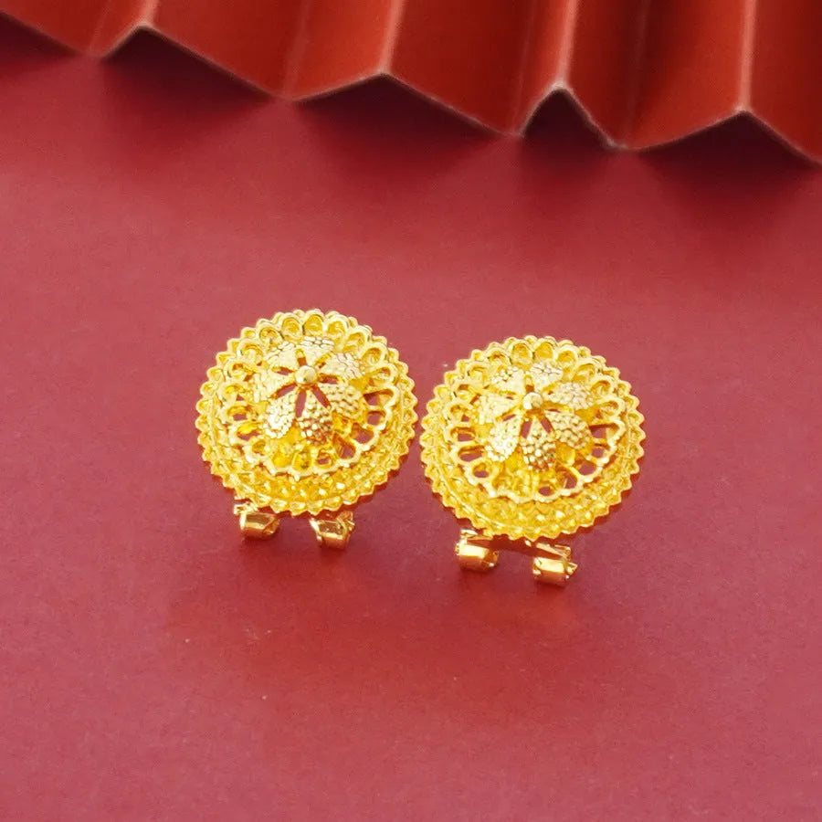 Three-piece gold electroplated jewellery set showing necklace with pendant, earrings, and matching ring