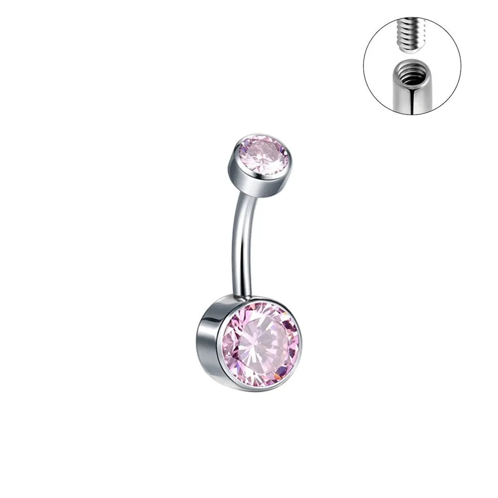 Titanium alloy double-headed zircon navel stud with internal thread in multiple colour options