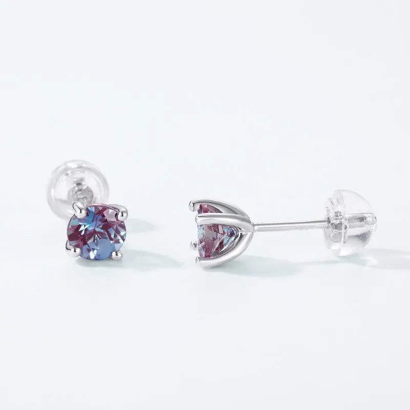 925 silver geometric ear studs with round Alexander stone for women