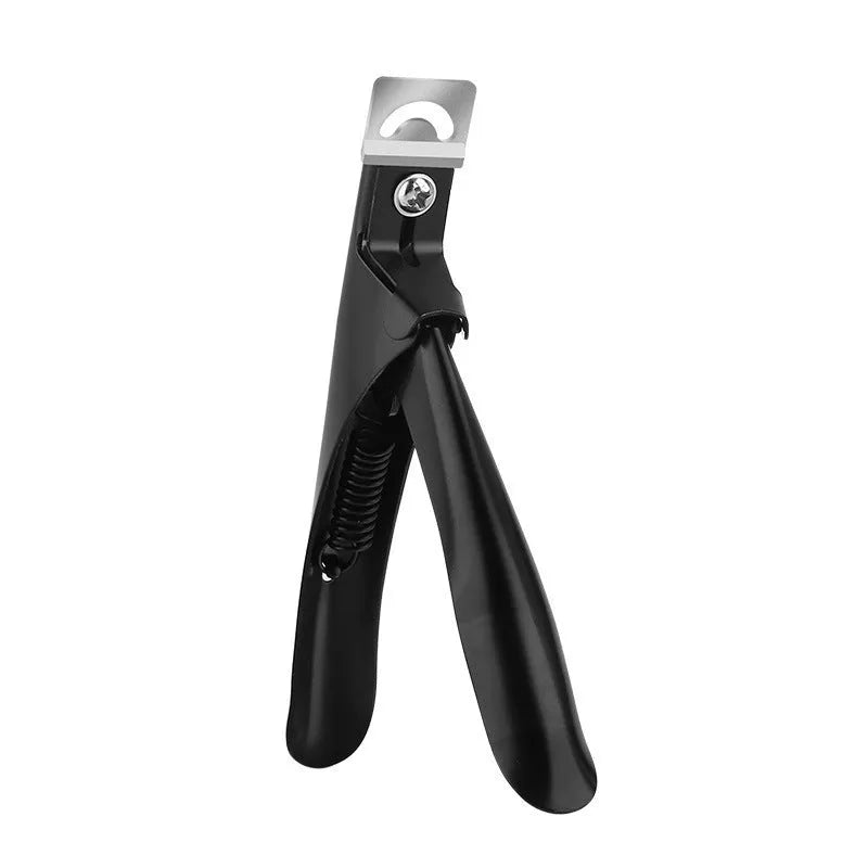 Stainless steel U-shaped nail art scissors in electrophoresis black, colour titanium, and silver finishes for French manicures.