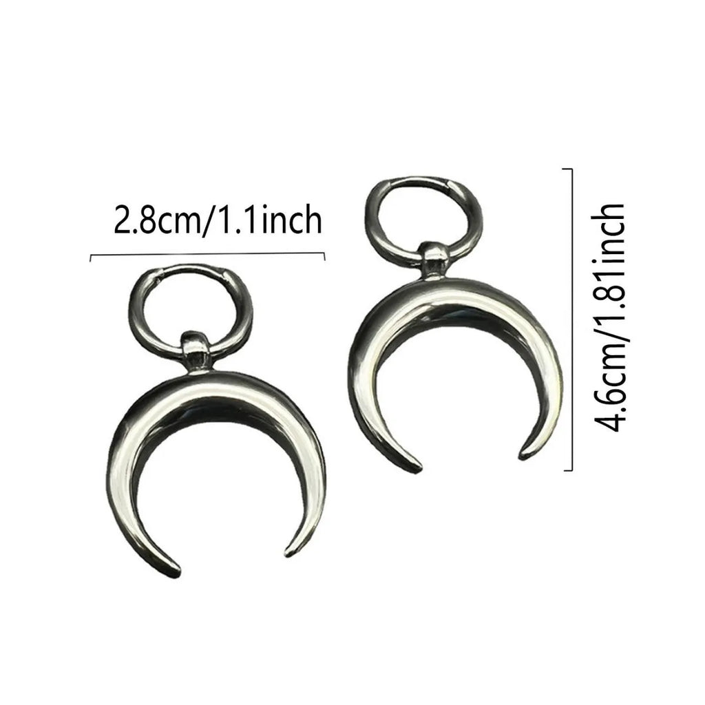 Alloy geometric hoop earrings with gothic moon design and silver electroplated finish