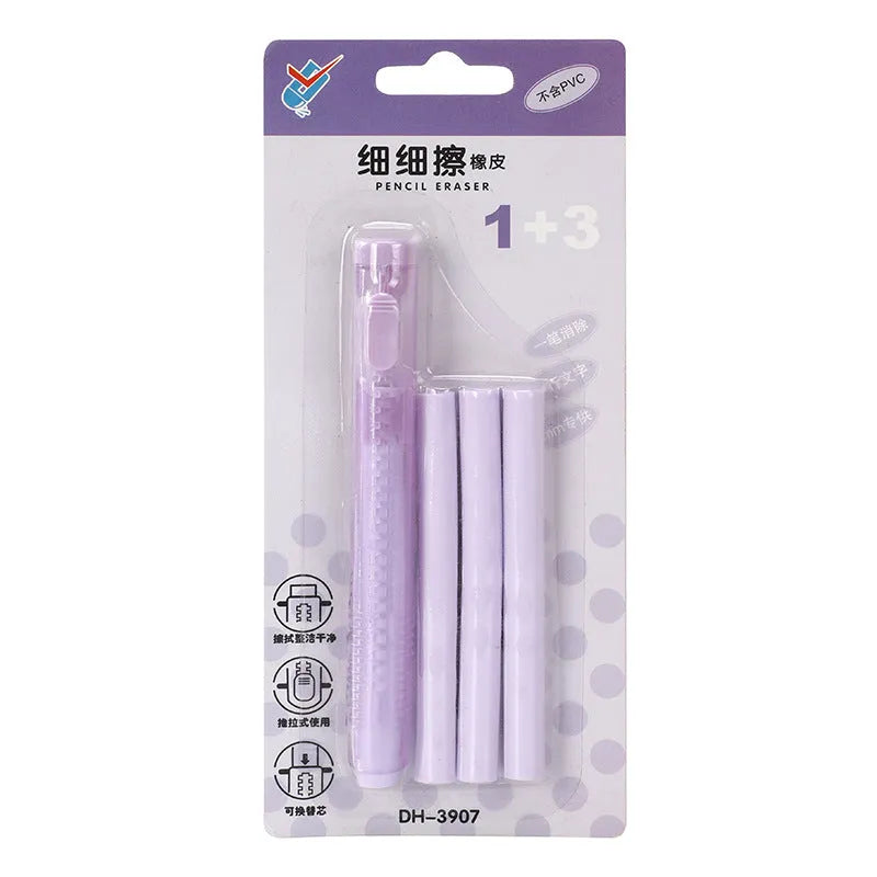Push type traceless children's automatic eraser in blue, green, pink or purple colours