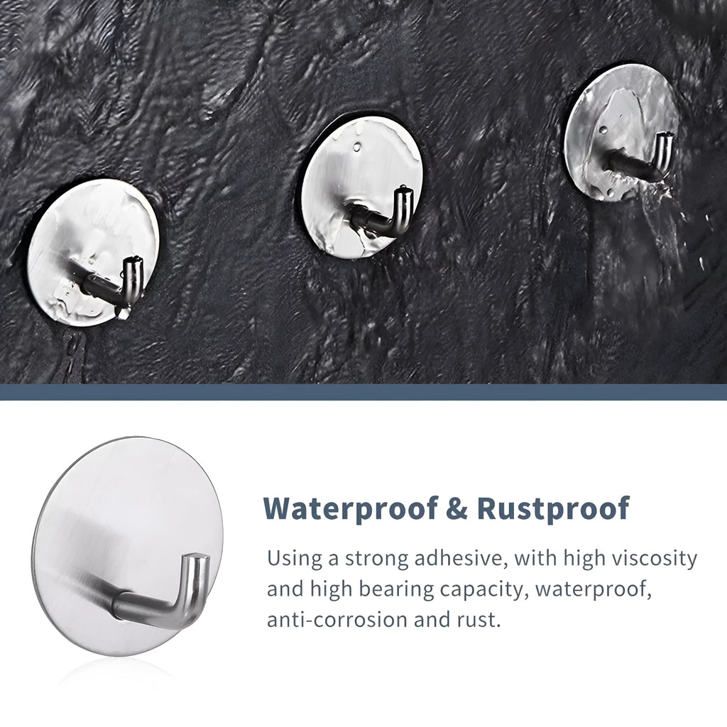 Stainless steel self-adhesive round hook with 3kg load capacity for bathrooms and kitchens