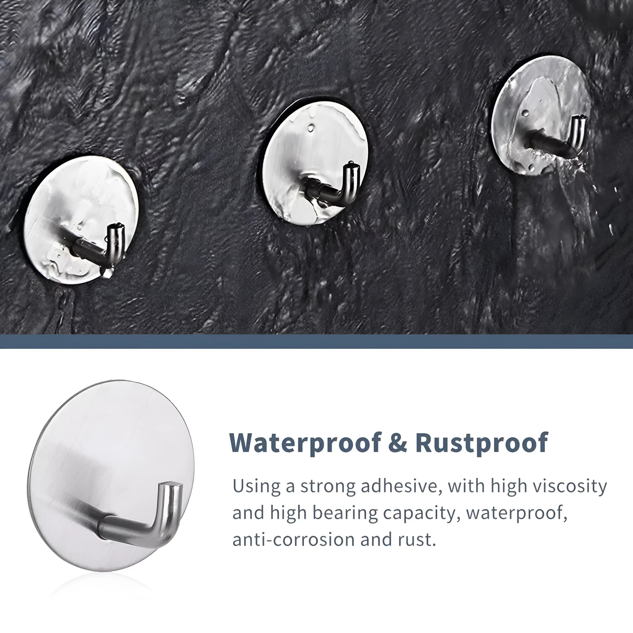 Stainless steel self-adhesive round hook with 3kg load capacity for bathrooms and kitchens
