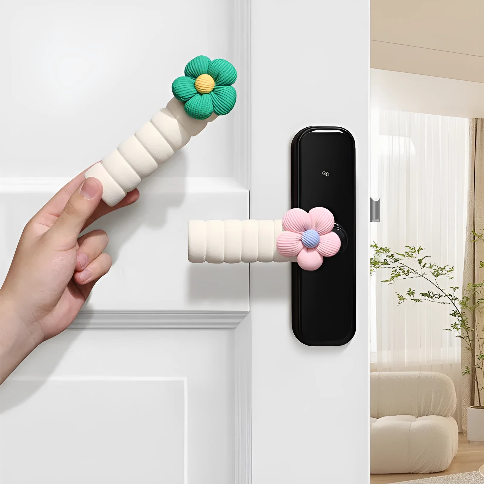 Floral patterned round door handle protective cover made from soft PEVA material