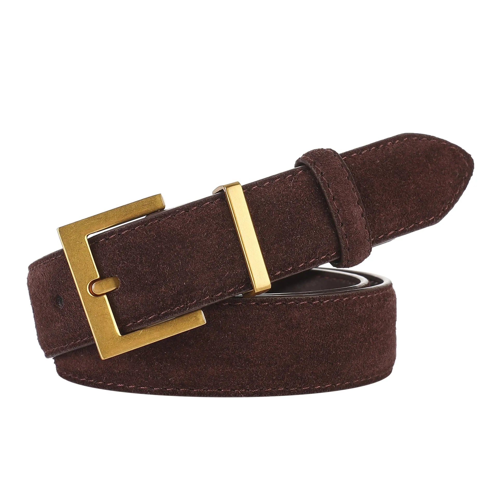 Ladies' leather belt with quadrilateral pin buckle in black, caramel, light brown, or dark brown