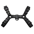 Black leather adjustable chest strap with metal buckle for men's costume and party wear