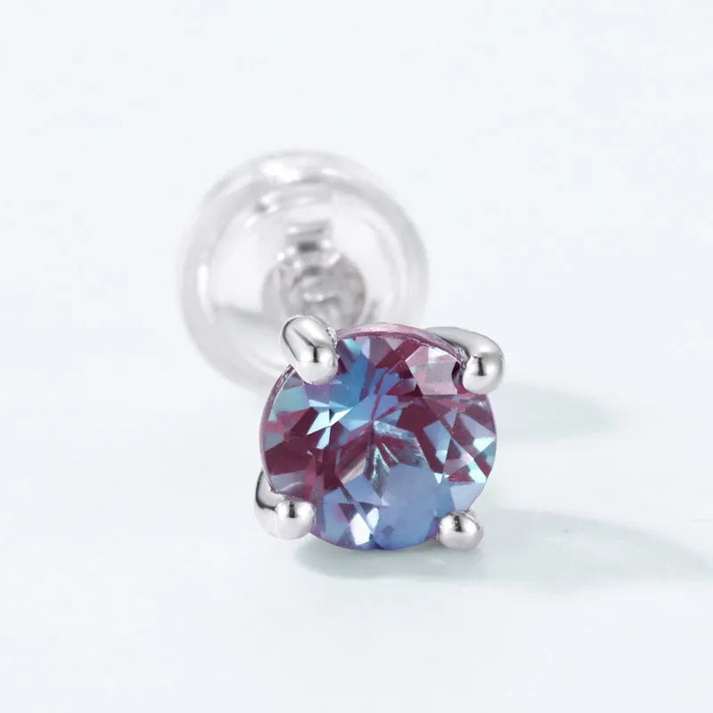 925 silver geometric ear studs with round Alexander stone for women