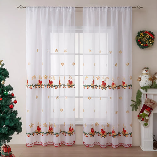 American Christmas curtain with white snowflake embroidery on red polyester fabric