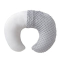 Grey nursing pillow with removable pillowcase for breastfeeding support and milk spill prevention