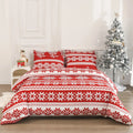 Red Christmas Love Song pattern bedding three-piece set with quilt cover and matching pillowcases