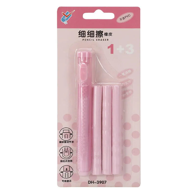Push type traceless children's automatic eraser in blue, green, pink or purple colours