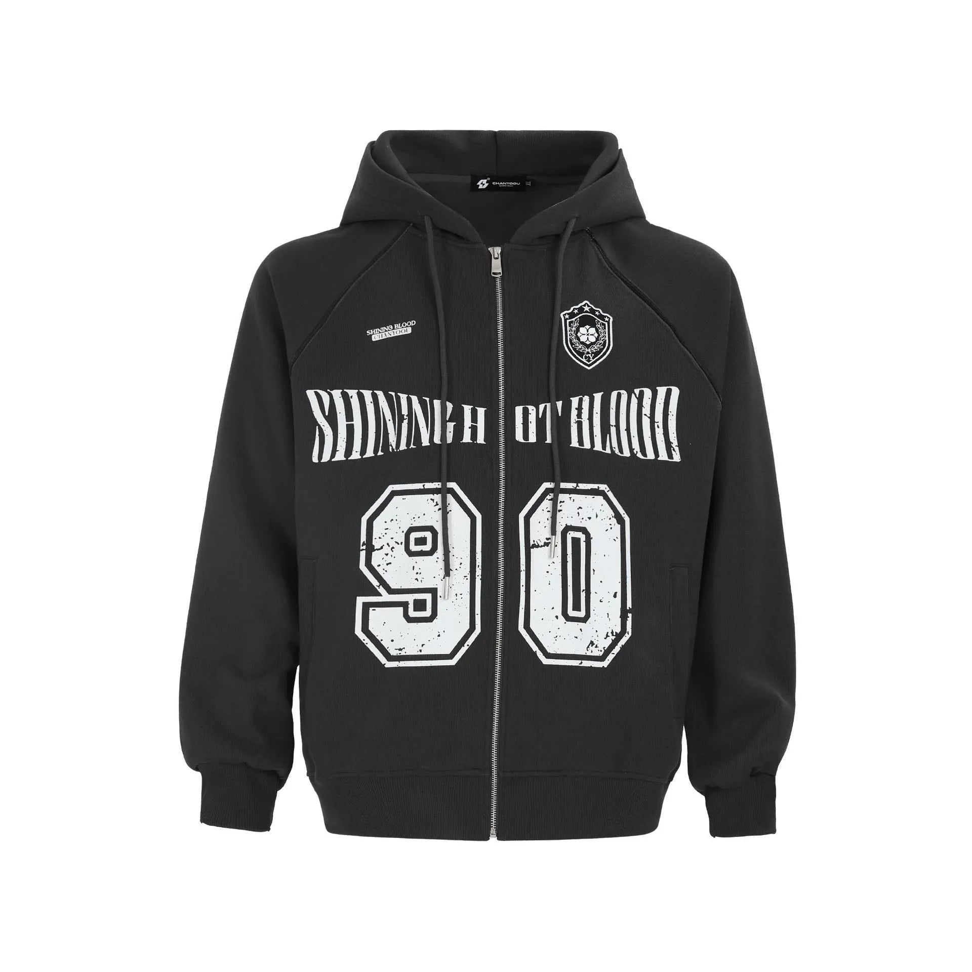 Women's American retro style hooded jacket with letter embroidery in cotton blend fabric