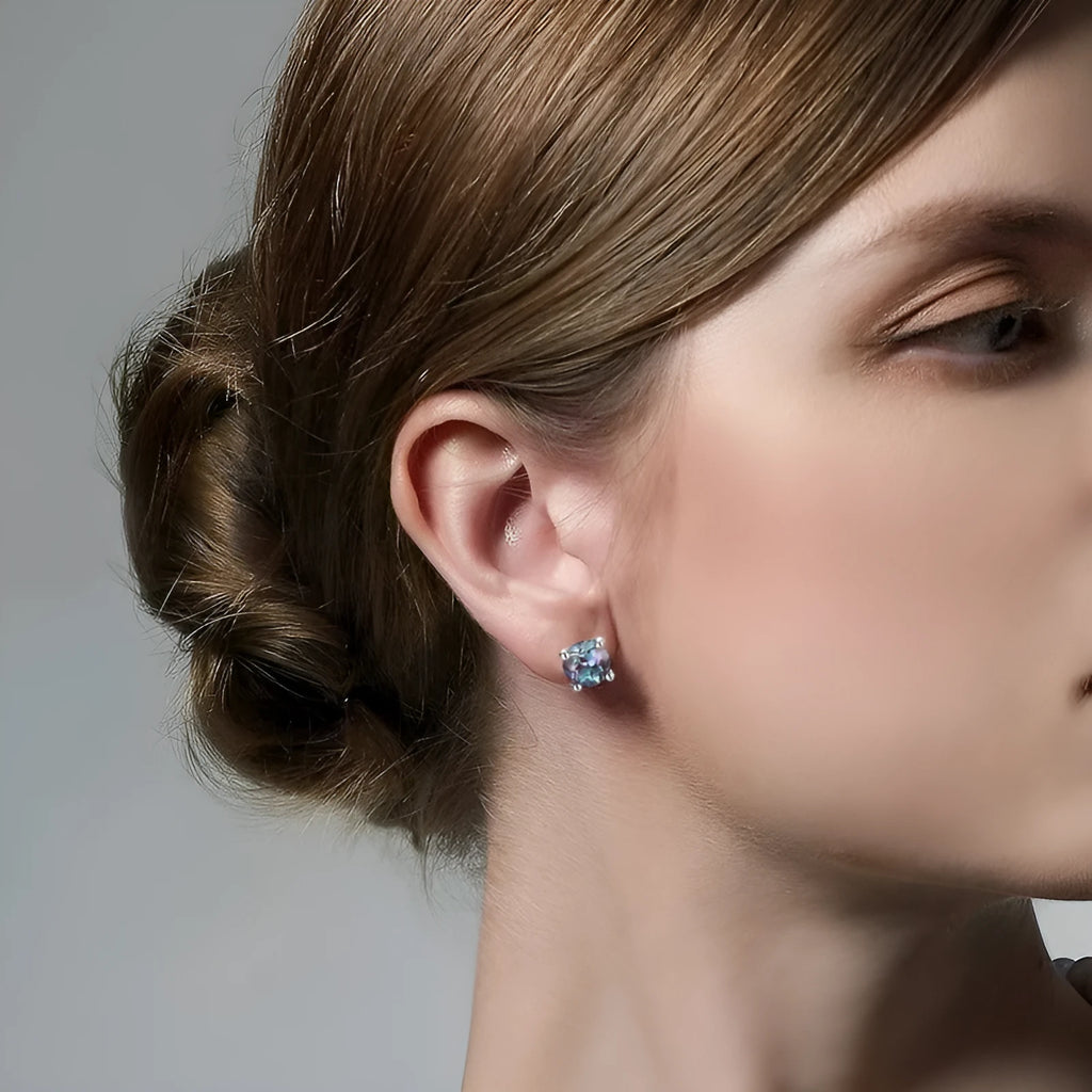 925 silver geometric ear studs with round Alexander stone for women