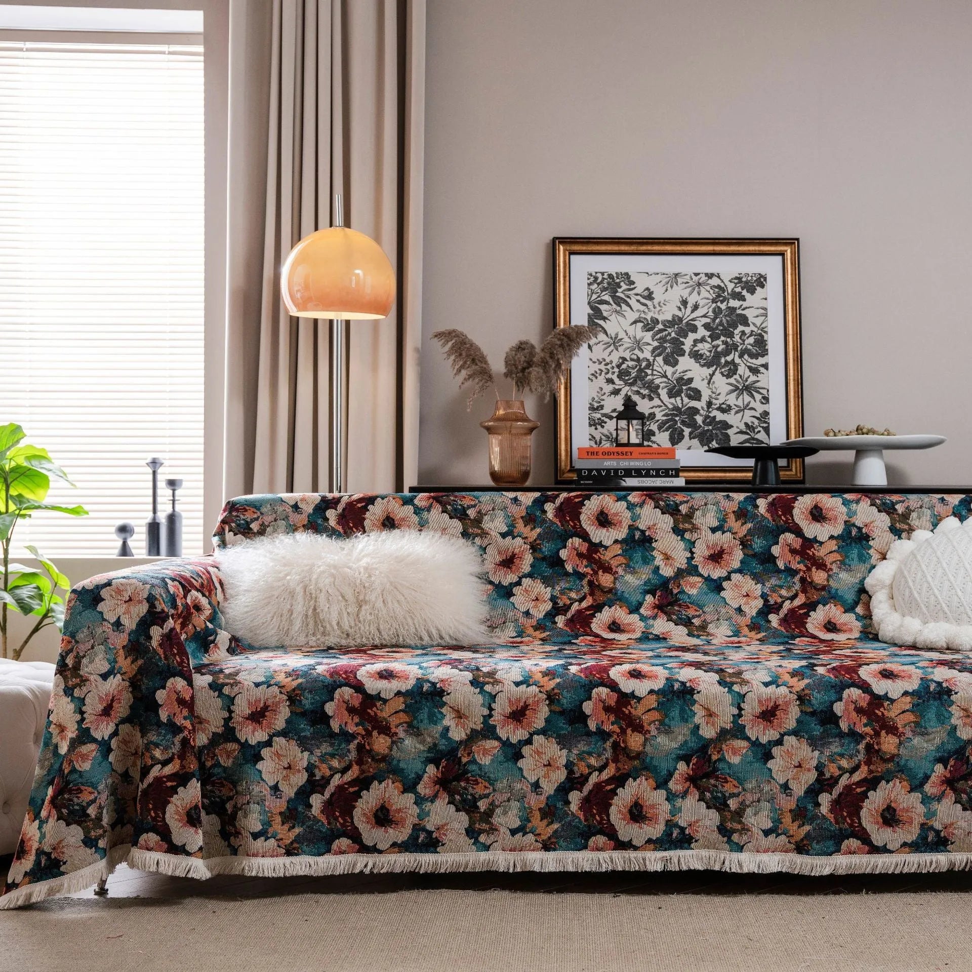 American country retro jacquard sofa cover with floral pattern on furniture
