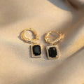 Black zircon French court retro earrings with geometric quadrilateral copper design