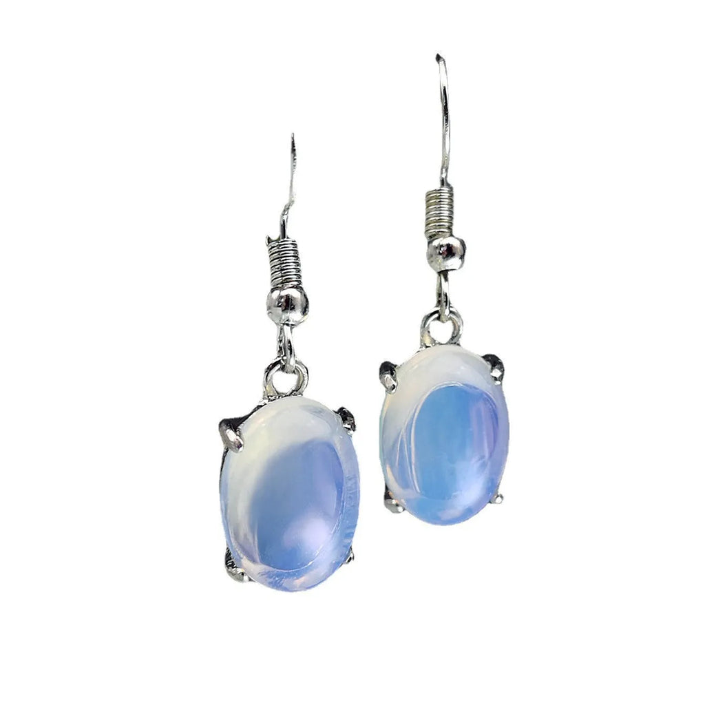 Retro moonstone opal earrings with cross design and drop-shaped elliptical pendants