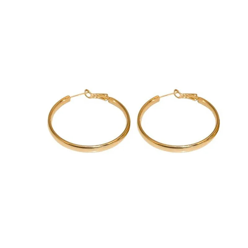 40mm diameter metal circle earrings in electroplated copper with gold and silver colour options
