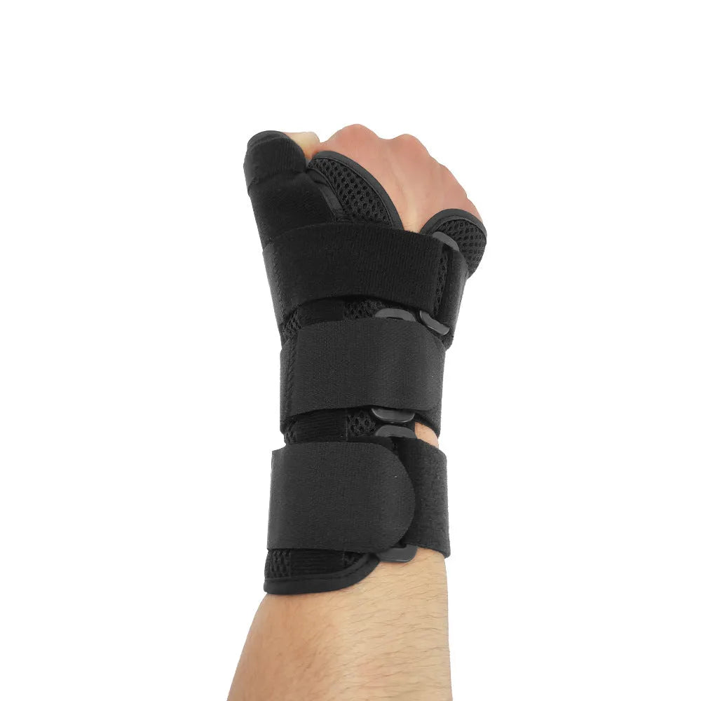 Carbon fibre wrist guard with thumb strap in black and grey for gym workouts