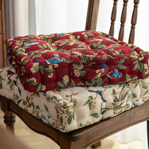 American dining chair cushion with floral pattern measuring 40x40x8cm in apricot colour