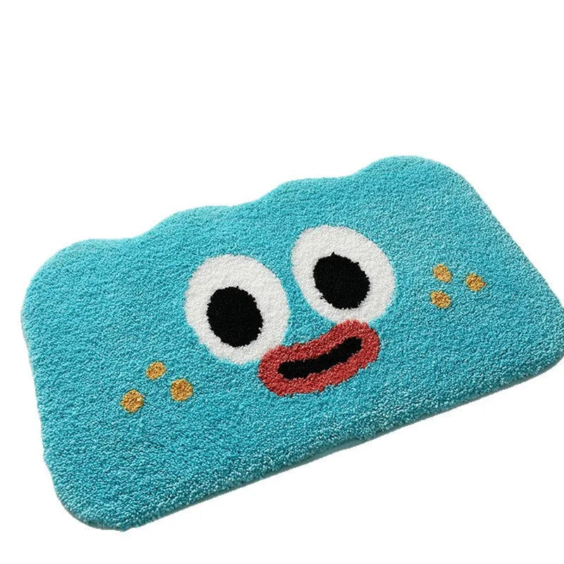 Colourful cartoon cloud bathroom mat with big eyes on a soft polyester pile.
