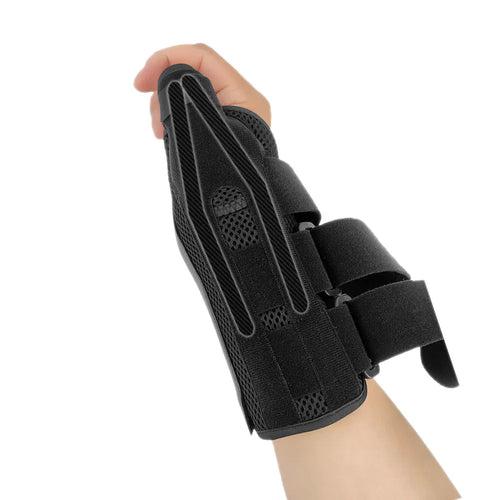 Carbon fibre wrist guard with thumb strap in black and grey for gym workouts