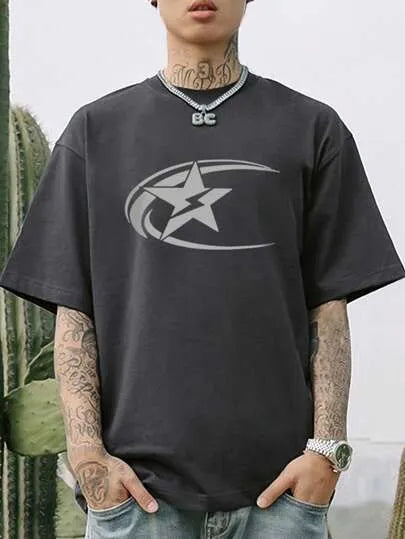 Men's black pure cotton short sleeve T-shirt with Japanese retro style on a hanger