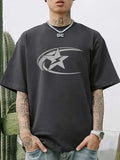 Men's black pure cotton short sleeve T-shirt with Japanese retro style on a hanger