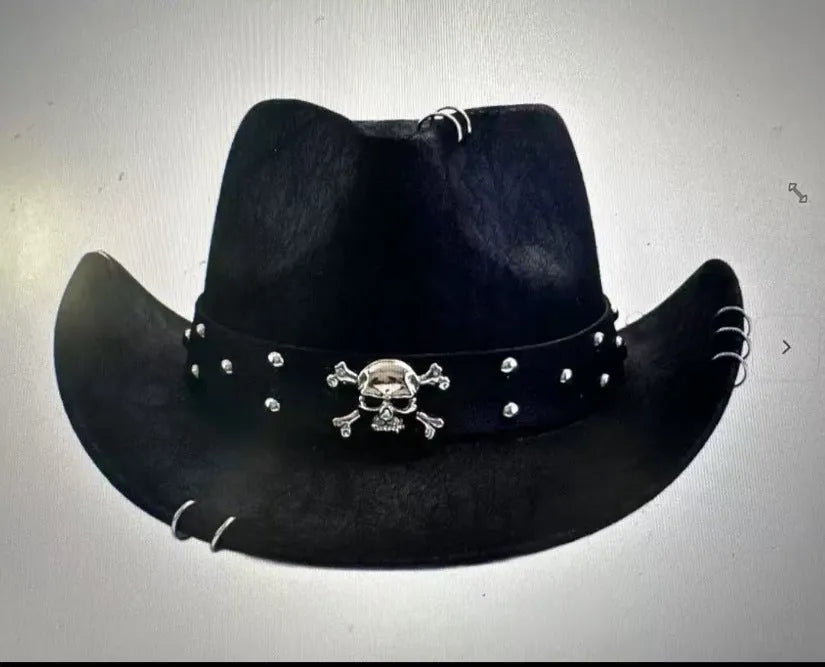 Brown leather velvet curved edge Western cowboy hat with a conical crown.