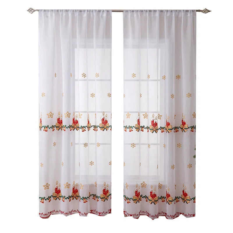 American Christmas curtain with white snowflake embroidery on red polyester fabric