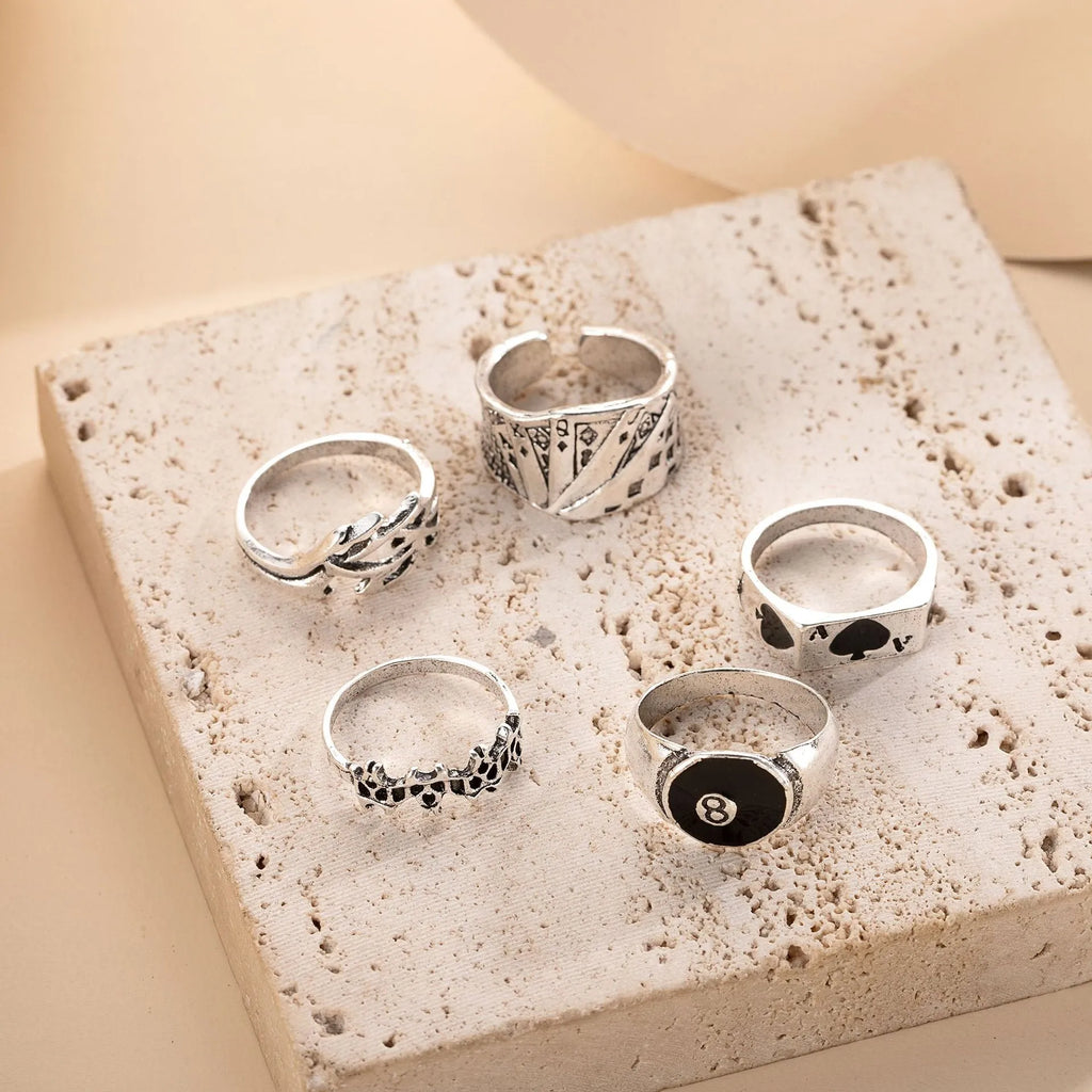 Black alloy poker ring with retro spade card design for creative jewellery collections