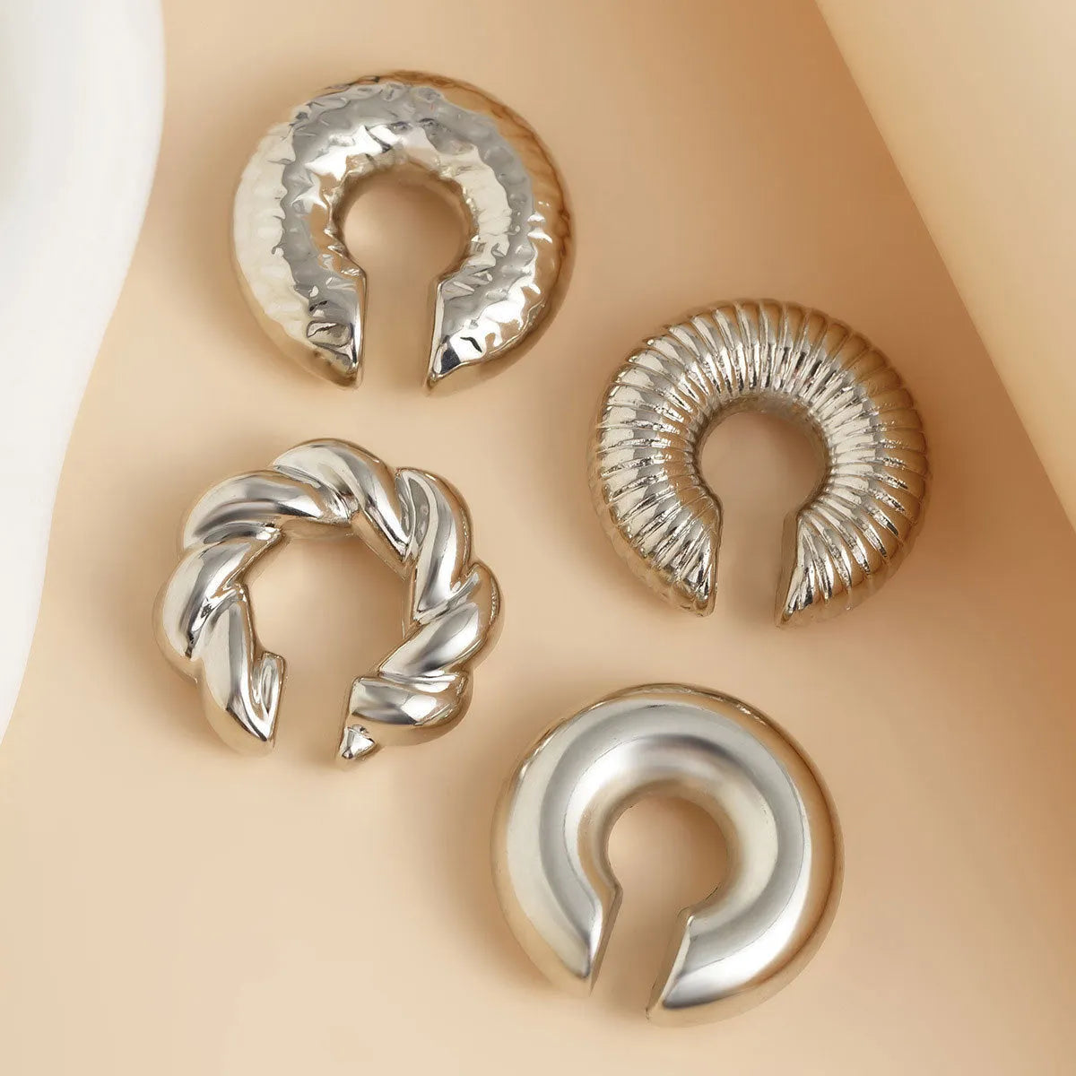 Gold geometric clip earrings set of four pieces for women without pierced ears