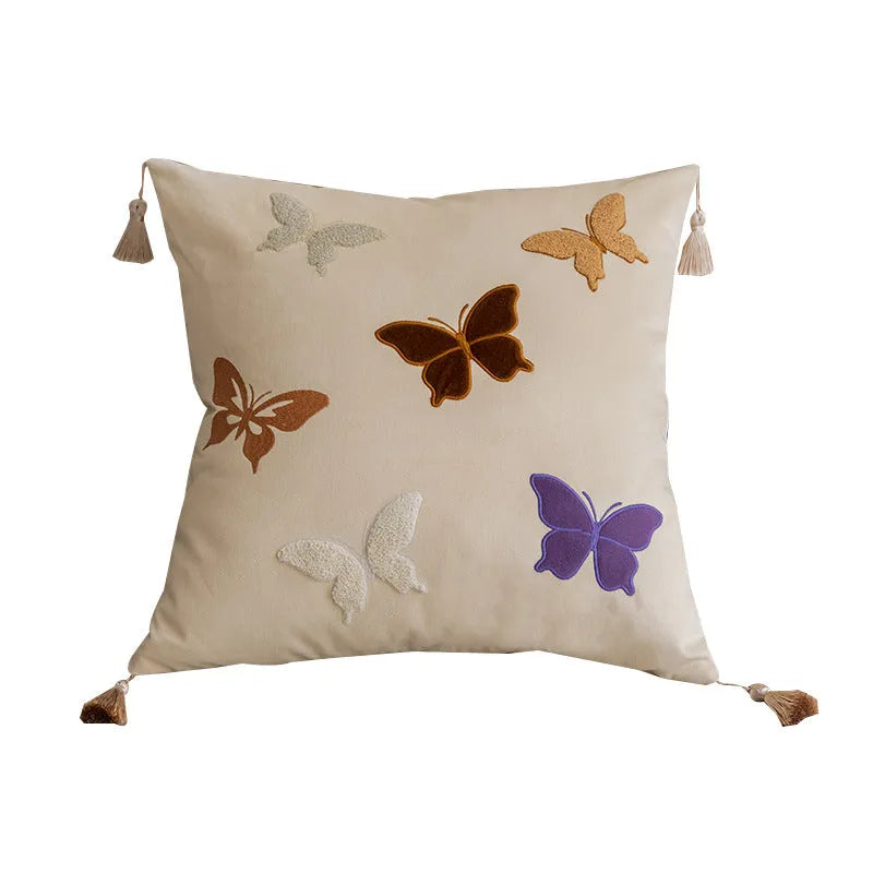 Square couch pillow with butterfly embroidery in Chinese style pattern, 45cm dimensions in beige, black, or purple