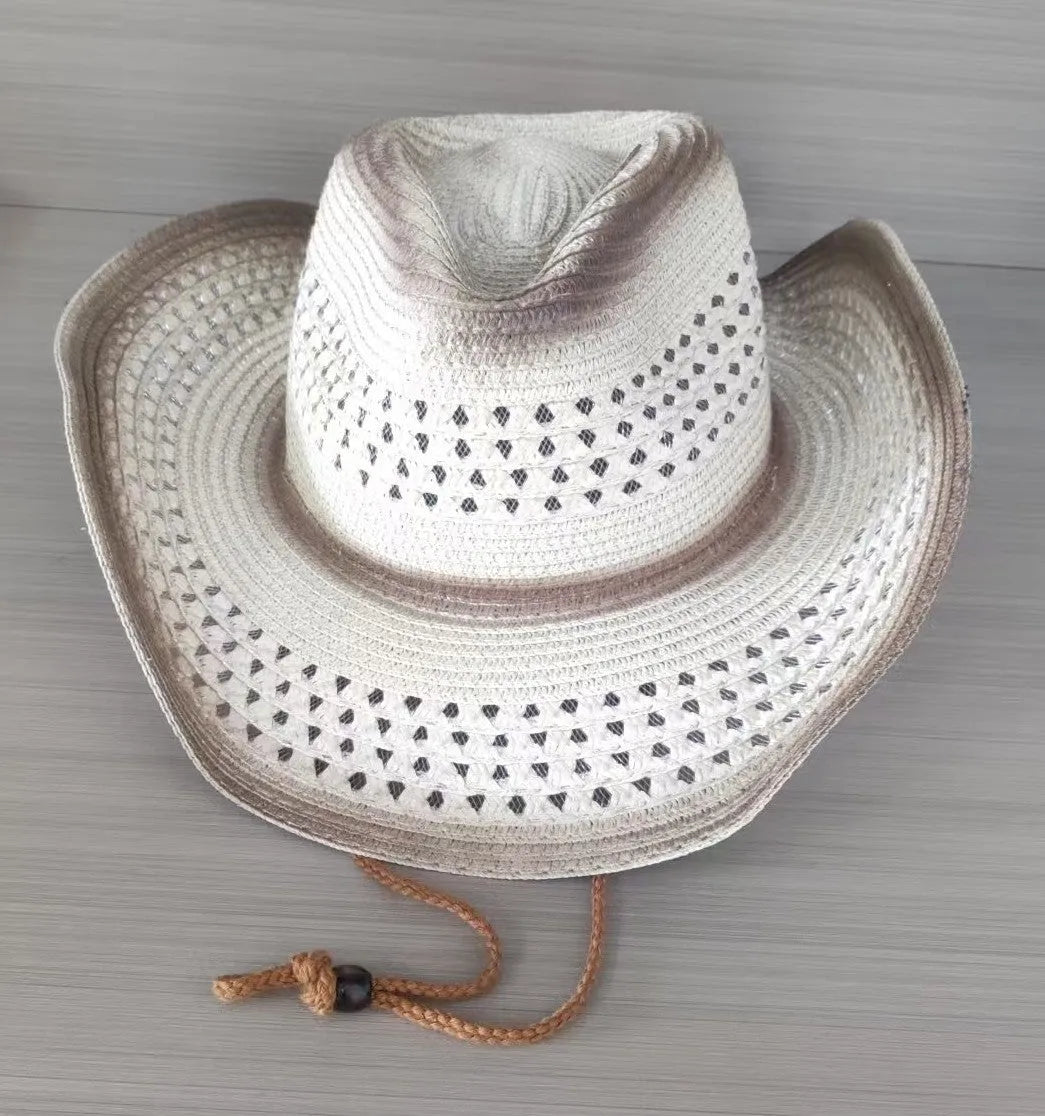 Brown leather velvet curved edge Western cowboy hat with a conical crown.