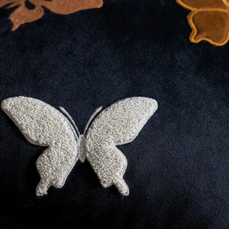 Square couch pillow with butterfly embroidery in Chinese style pattern, 45cm dimensions in beige, black, or purple