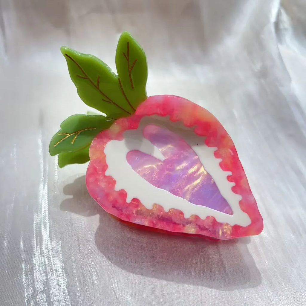 Red strawberry-shaped hair clip for girls with handcrafted pastoral style design