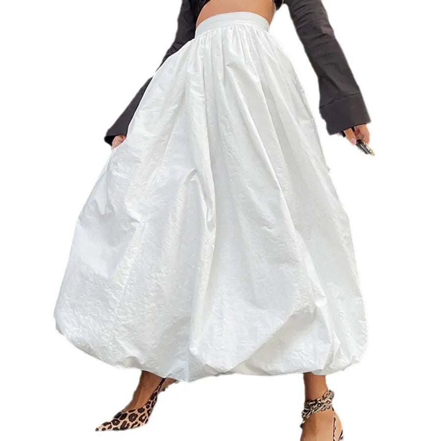 Women's cotton long skirt in solid black colour with casual girlish style design