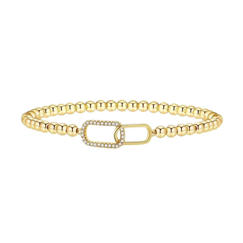 Adjustable stainless steel beaded bracelet in a geometric design with round beads
