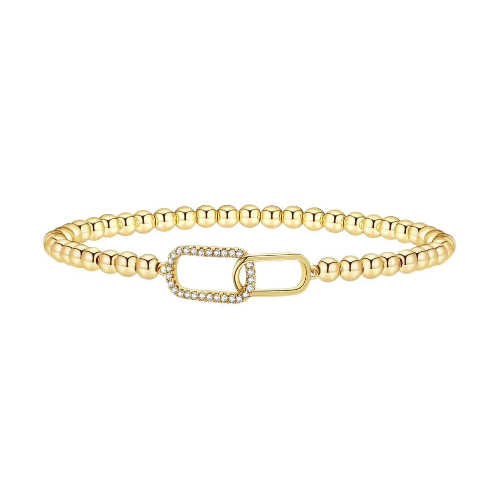 Adjustable stainless steel beaded bracelet in a geometric design with round beads