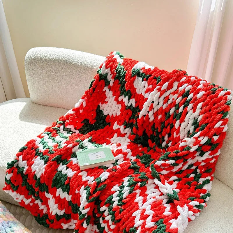 Handmade striped chenille cover blanket in caramel mango colour, size 130x170cm