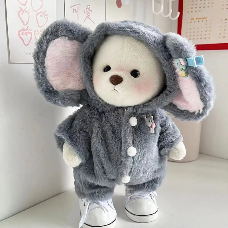 Grey elephant plush jumpsuit suit for 30cm bear dolls on hanger