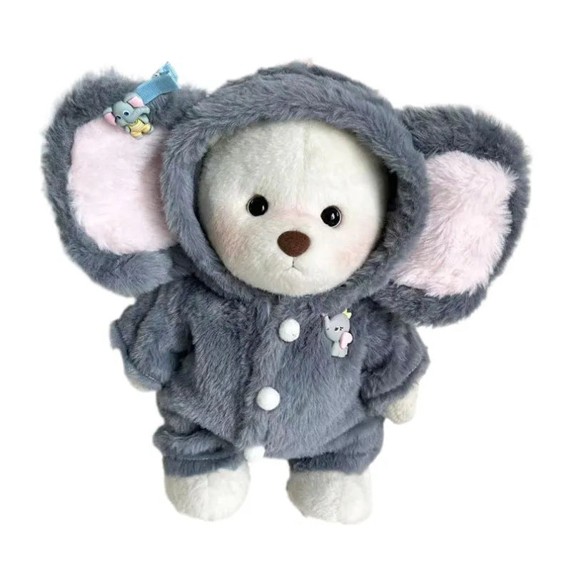 Grey elephant plush jumpsuit suit for 30cm bear dolls on hanger