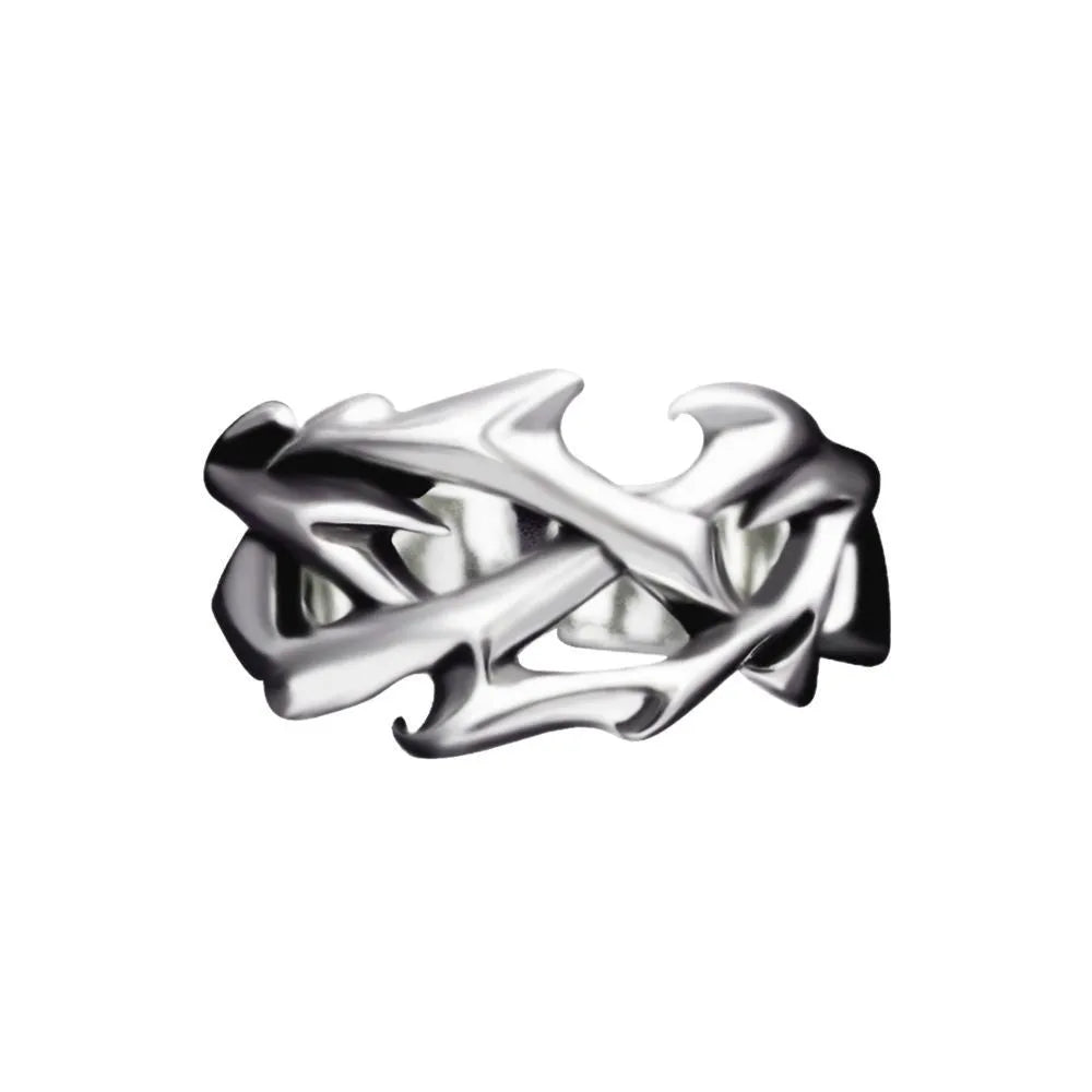 Adjustable copper ring with geometric thorn and flower design in J2150 thorns colour