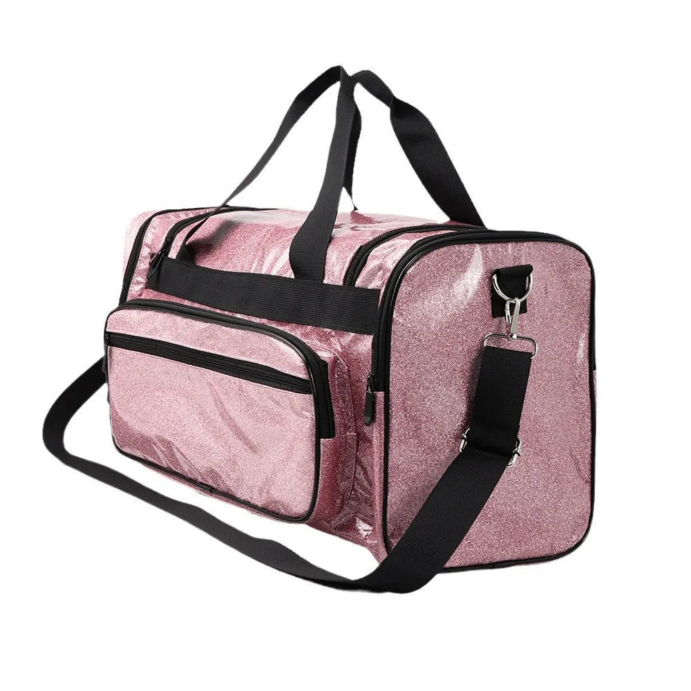 Large silver PU leather yoga sports handbag with letter design and multiple compartments