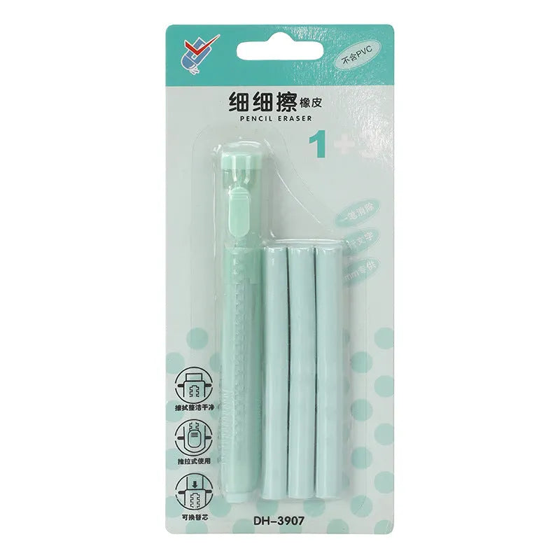 Push type traceless children's automatic eraser in blue, green, pink or purple colours