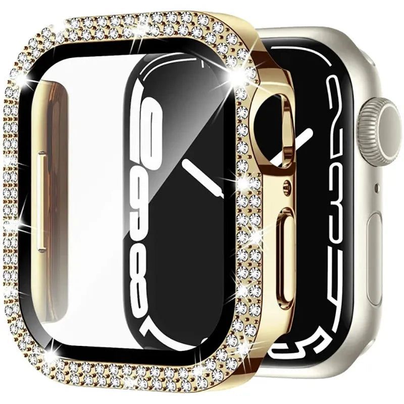 Apple Watch protective case with Double Diamond Glass peep-proof screen in rose gold colour.